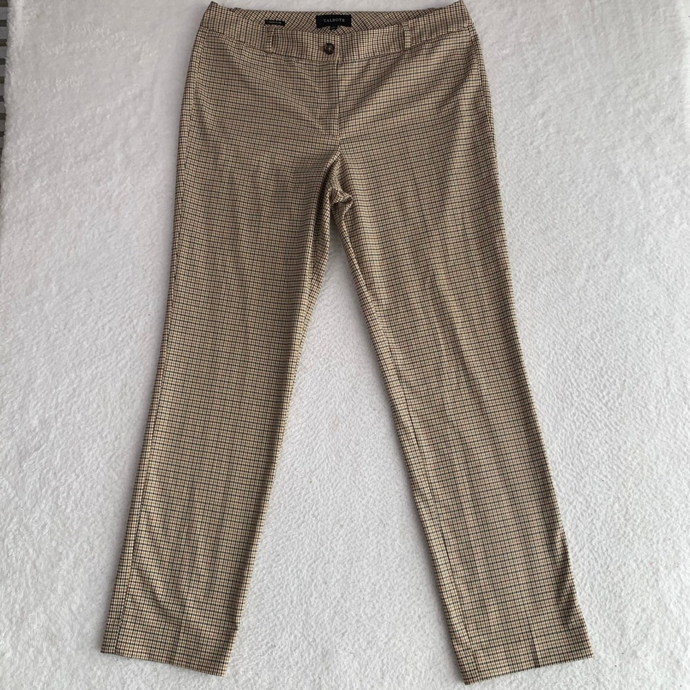 Talbots Signature Plaid Straight Leg Dress Pants Womens 10 (34x30) Office Brown